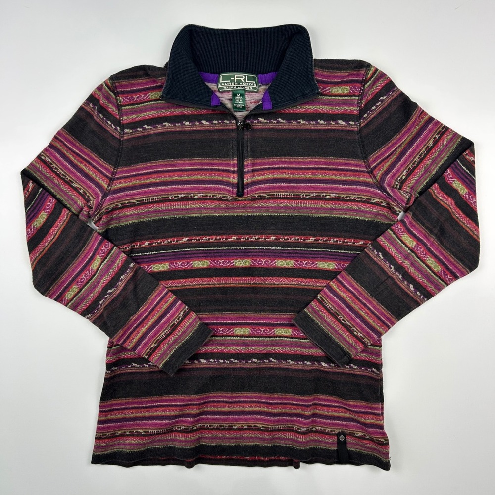 Lauren Active Ralph Lauren Womens Striped Quarter Zip Pullover Cotton‎ Multi M